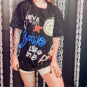 Sequin Graphic Oversized Tee